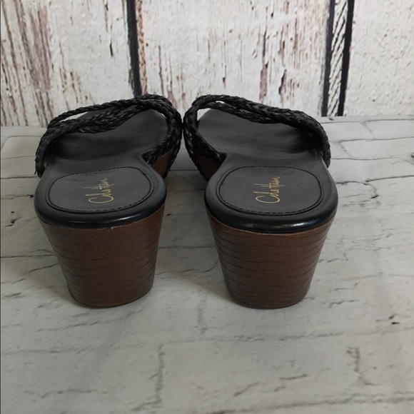 Cole Haan Braided Black Leather Wedge Sandals EUC 8.5 NARROW - Picture 5 of 11